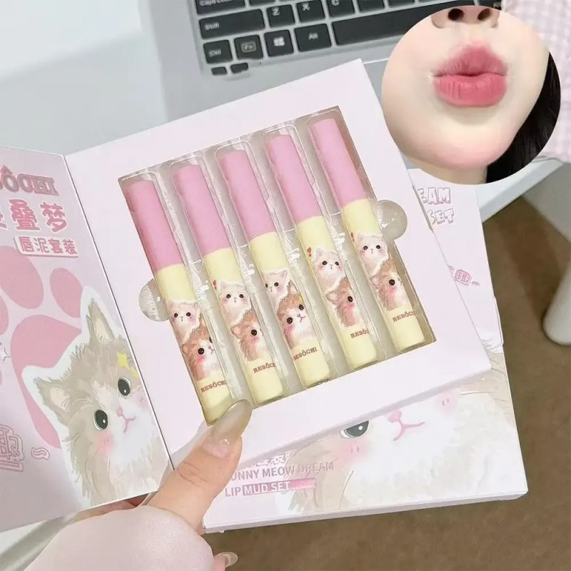 Set De Pintalabios Lip Mud, Caja Para Labios Con Polvo,