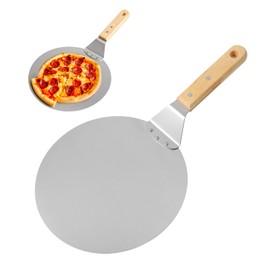 vzaahu Pizza Peel 10 inch, Aluminum Round Spatula, Small Medium Size with 8.6 inch Wooden Handle, Pie Making Light-weighted Tool for Homemade Bread, 2-3 family size