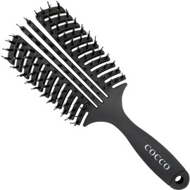 Cocco Vented Boar Brush, Curved Detangling & Styling Tool with Boar & Nylon Bristles, Black