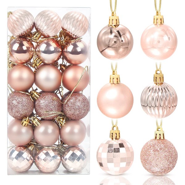 Christmas Baubles Rose Gold 36 Pieces, Christmas Tree Baubles Plastic
