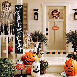Letrero decorativo para porche de Halloween, "Trick or Treat" de madera, para puerta, porche de pie, letreros decorativos para puerta delantera, granj