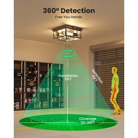 Craftersmark Outdoor Ceiling Light with Motion Sensor, Flush Mount Porch Light, Exterior Light Fixture with Clear Glass, Dusk to Dawn 2-Light Fixture for Patio,Porch (10.5 in)