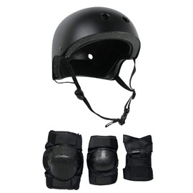 Skateboard Helmet and Pads Combo Includes Helmet, Knee Pads, Elbow Pads, Wrist Guards - Choose Size and Color Black L