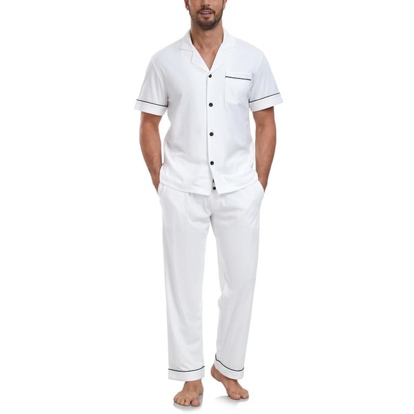 COLORFULLEAF Men's Pyjamas 100% Cotton Short Sleeve Pyjamas with Button