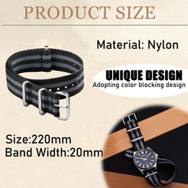 Truyuety Watch Straps, Adjustable Nylon Sport Watch Strapswith Hook and Loop Fastener, Replacement Watch Band for Men and Women, Band Width 20 mm