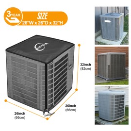 Kipiea 2 in 1 Upgraded Full Mesh Outdoor AC Unit Cover with Detachable 600D Waterproof Top, Air Conditioner Mesh Covers for Outside Units, for All Season (26" W x 26" D x 32" H)