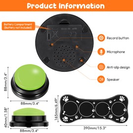 REAQUE Buzzer with Recording Function, Pack of 4 Buzzers with Sound, Sound Button for Dogs, Buzzer with Recording Function for Interacting with Dogs (Pack of 4 Buzzers with Cushion)