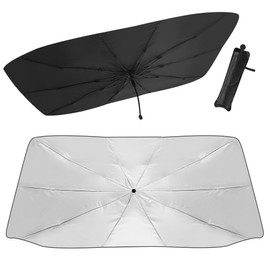 Car Parasol, Sun Protection Car Windscreen Interior 140 x 79 cm, with Leather Pockets, Foldable, 360° Rotatable, UV Protection and Heat Protection, for Most Cars, SUVs, Trucks