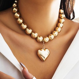 ALRNBY Silver Necklaces for Women Chunky Heart Necklace Gold/Silver Dainty Statement O-Link Choker Pendant Trendy Jewelry for Women Valentine's Day Gifts