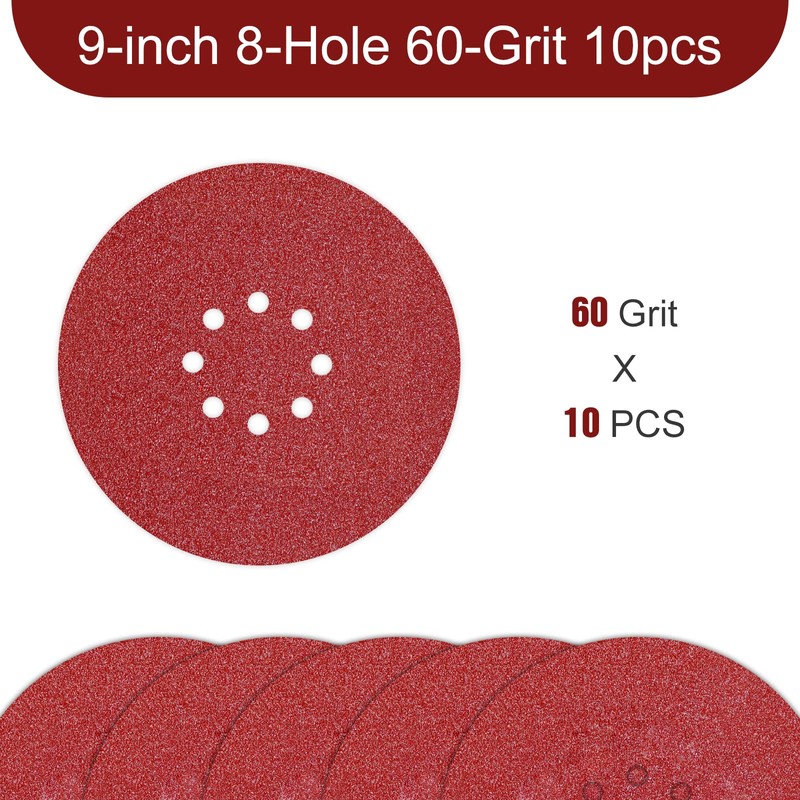 9 inch Sanding Discs 8 Holes 60 Grit Hook and