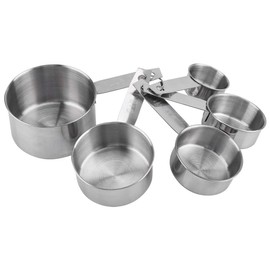 Cyrank 5 Stück Edelstahl Messbecher, Messlöffel Set 250 ml, 125 ml, 80 ml, 60 ml, 30 ml Stapelbare Metall-Messbecher für Flüssigkeit und Trockenheit Backwerkzeug