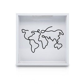 FuninCrea Large Size 29*29CM Adventure Archive Box Travel Memory Box Frame with Slot and World Map Design, Ticket Shadow Box Wooden Ticket Box to Store Tickets Postcards Souvenirs (White, 29x29x4.5cm)