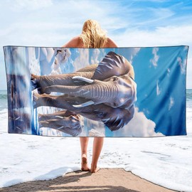 YISUMEI Elephants Beach Towels for Adults Extra Large 180 x 90 cm, Microfibre Quick Dry Towel for Travel Swimming Camping Sports