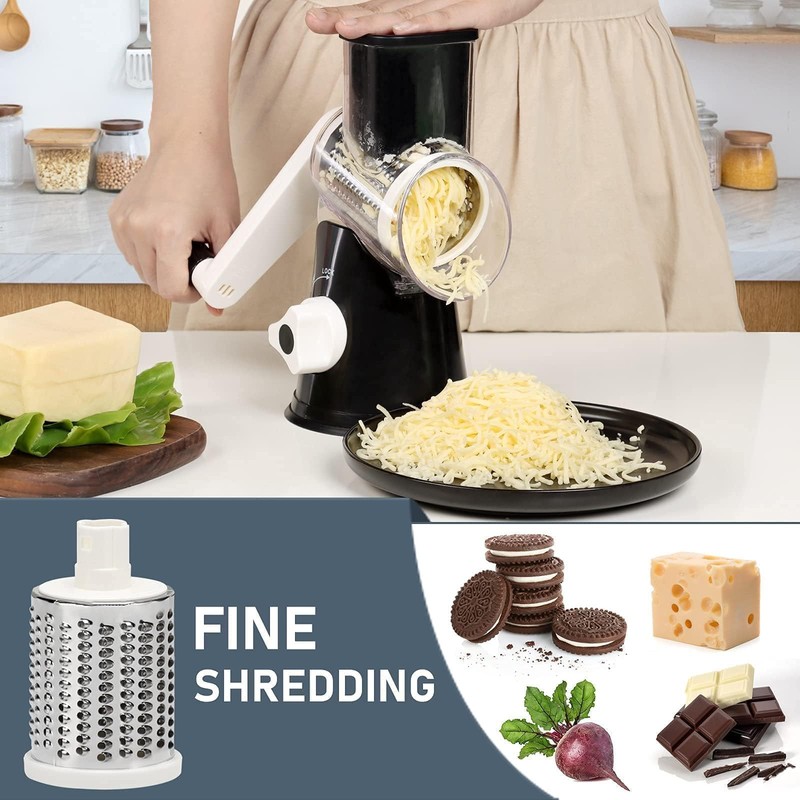 KEOUKE Rotary Cheese Grater Hand Crank Black - Shredder Slicer
