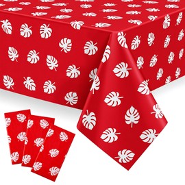 Fanfanwin 3 Pcs Hawaiian Luau Tablecloths Red and White Tropical Tablecover