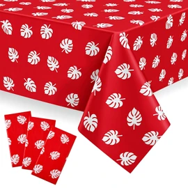 Fanfanwin 3 Pcs Hawaiian Luau Tablecloths Red and White Tropical Tablecover