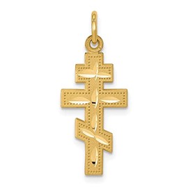 Saris and Things 10k Yellow Gold Solid Flat-Backed Eastern Orthodox Cross Charm Pendant