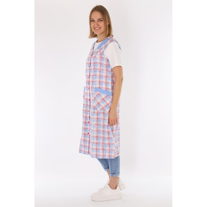 Schuerzenfabrik Button Gown Women's Mixed Fabric Checked Apron Sleeveless Cooking