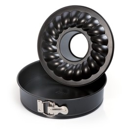 Original Kaiser Classic Springform 28 cm rund, 2 Böden, Flach- und Rohrboden, runde Backform antihaftbeschichtet, Kuchenform auslaufsicher, schwarz