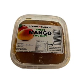 Harry Harvey 300g Sweet Mango Chutney, as Used by takeaways and Restaurants. Serve with poppadoms, Chicken Tikka, Lamb chops, Kebabs and King Prawns.