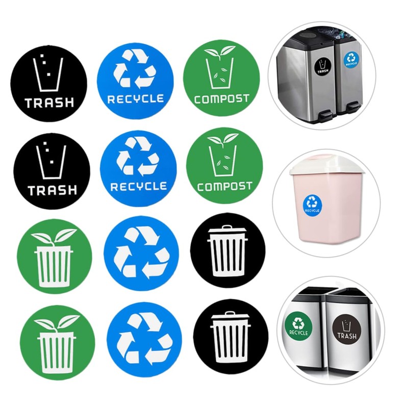 EXCEART Recycling Bin Stickers 12pcs Garbage Sorting Stickers Label Stickers
