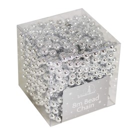 Widdle Gifts Ltd 8 Metre Bead Garland Tree Room Decoration, Silver, 8 Meters