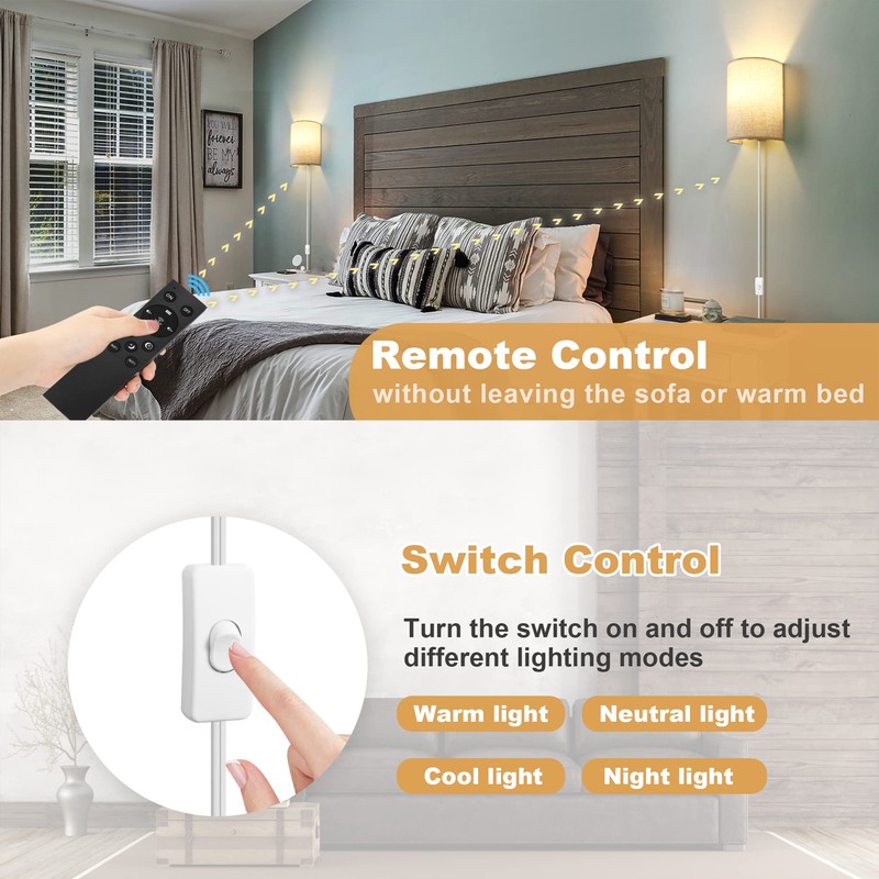 GOODATE Plug in Wall Sconces, Stepless Colors 2700K-6500K & Stepless