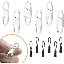 Zipper Clip Theft Detterent - Anti Theft Zipper Locks Keep The Zipper Closed Backpacks, 6 Pack Easy Clip Black & White, Nylon Cord Zipper Pulls 6 Pack (6 Pcs Silver, Oval Double Open)