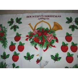 Unbranded Appliques BOUNTIFUL CHRISTMAS Sew Fabric Panel WREATH DUCK GOOSE APPLE WHITE RED