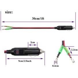 AAOTOKK (2 Pieces 16AWG Plug Plug Plug with Lead 12V Plug with Lead 10A Fuse Car Replacement Cigar Plug Plug Cable with LED Light (0.3 Metres/1 Foot Leads)