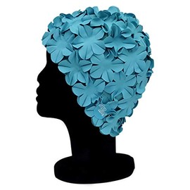 Blue Reef Isla Floral Ladies Classic Retro 3D Flower Petal Pastel Plain One Colour Stylish Vintage Swimming Hat Swim Cap One Size Adults (Pastel Blue)