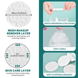 BODFPPC Premium Cotton Rounds for Face, 300 Count Makeup Remover Pads, 100% Pure & Natural Facial Cleansing Round Pads, Hypoallergenic, Lint-Free