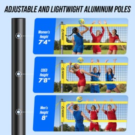 Heavy Duty Professional Volleyball Net Set for Backyard & Beach, 32-Ply Reinforced Net with Steel Anti-Sag Winch, Height-Adjustable Rust-Proof Aluminum Poles & Portable Carry Bag