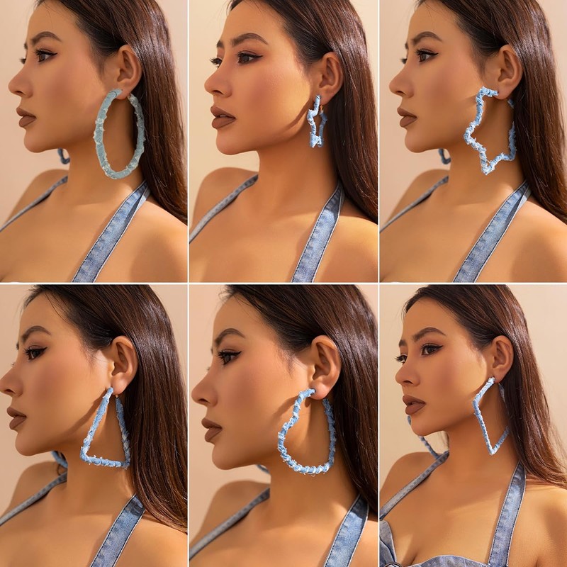 Denim Large Hoop Earrings Cool Jeans Punk Earrings Dennim Geometric