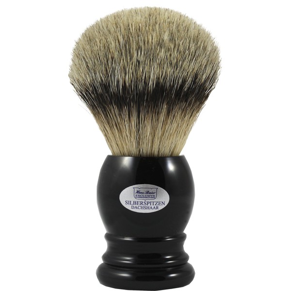 Hans Baier Exclusive XXL Shaving Brush Real Silver Tip Badger Hair - Black Handle Size 5 101 g