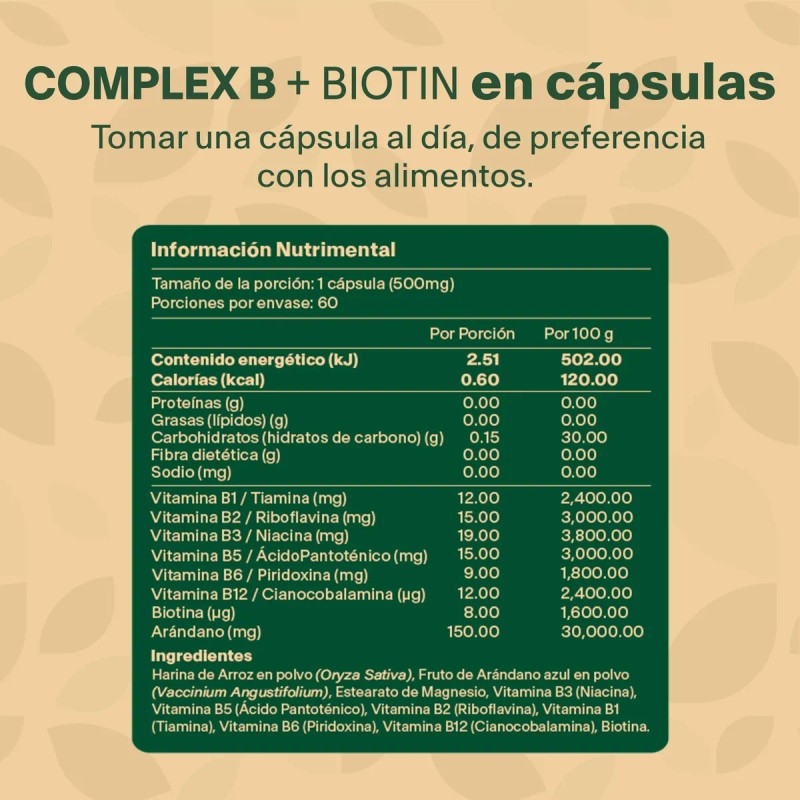 Vitaminas Complejo B + Biotina + Arandano 60 Capsulas
