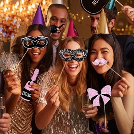 Premium Photo Booth Props Kit - 36+ Fun Signs for Birthdays, Weddings, Proms, Disco & Mardi Gras Parties - Create Memorable Photos & Unforgettable Celebrations (Pink-30pcs)