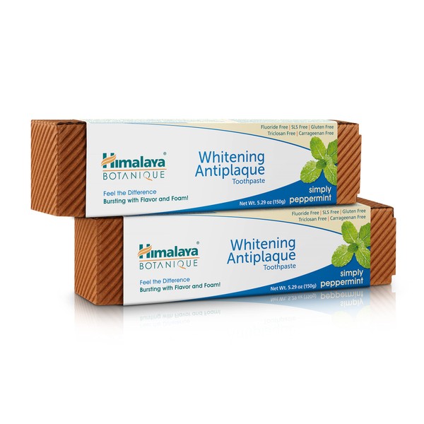 Himalaya Botanique Complete Care Whitening Toothpaste, Simply Peppermint, Fluoride Free for a Clean Mouth, Whiter Teeth and Fresh Breath, 5.29 oz, 2 Pack