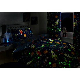 Bedlam - Supersonic - Glow In The Dark Duvet Cover Set, Blue Bedding, Single Bed Size