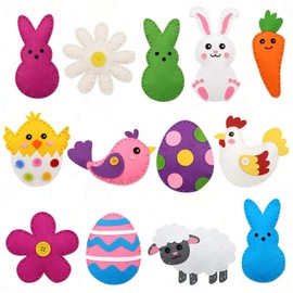 SSKHE 14 Pieces Sewing Game Set for Children,Sewing Kit for Children,DIY Felt Animal Shapes Craft Set with Embroidery Thread Scissors,Felt Plush Ornaments