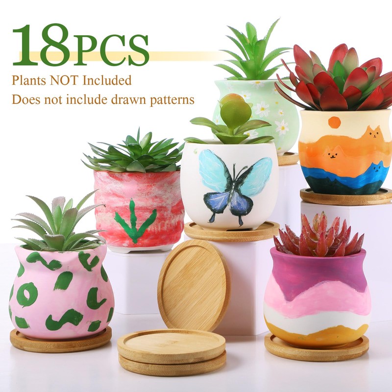 Remerry 6 Pcs 3.5 Inch DIY Ceramic Succulent Pots for