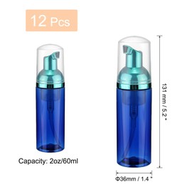 QUARKZMAN 60 ml Empty Foam Pump Bottle, Pack of 12 Travel Foam Soap Dispenser, Empty Refillable Plastic Pump Bottle for Eyelash Shampoo, Hand Soap, Clear Blue