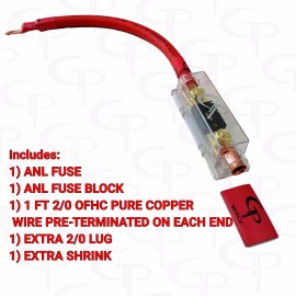 GP Audio 200 AMP ANL Fuse Holder INLINE Block BATTERY INSTALL KIT 2/0 AWG GAUGE COPPER R