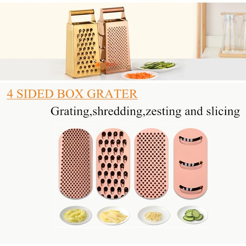 TEAHAHA 4 Sides Box Grater For Kitchen,Stainless Steel Cheese Grater