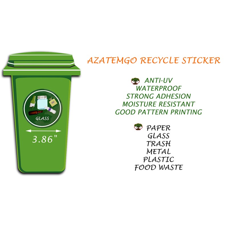 Azatemgo Recycle Sticker for Bin 6 Pcs, Waterproof Anti-UV Trash