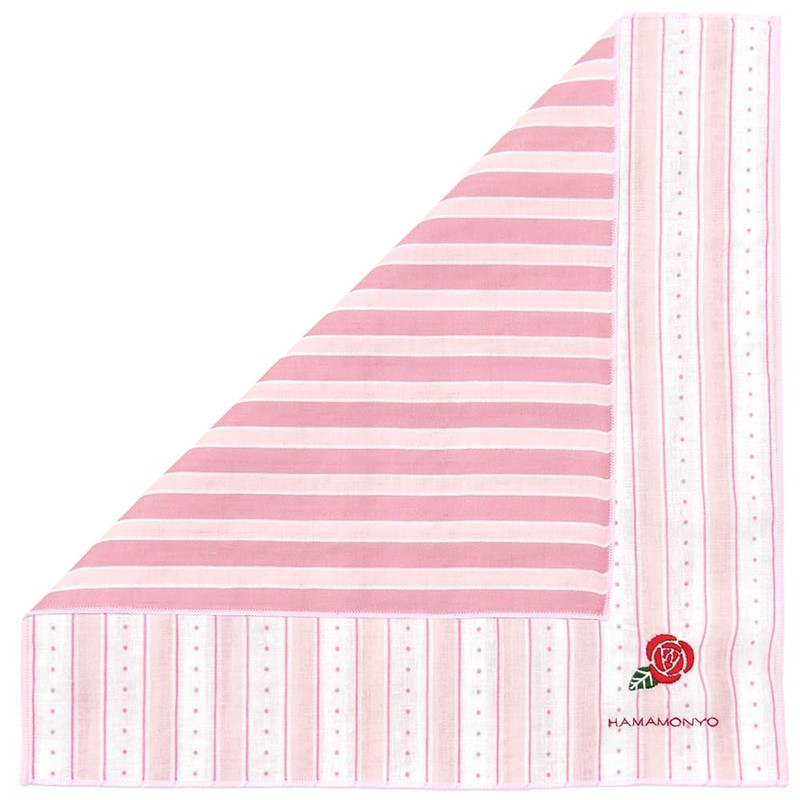 [濱文様] リバーシブルガーゼハンカチ ロマンボーダーとバラ