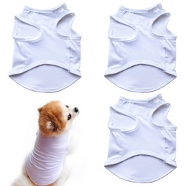 HACRAHO Dog Shirts, 3 PCS Polyester Solid Color Dog T-Shirts Breathable Dog T-Shirts for DIY Blank Pet Clothes for Small and Medium Dogs and Cat, White, L