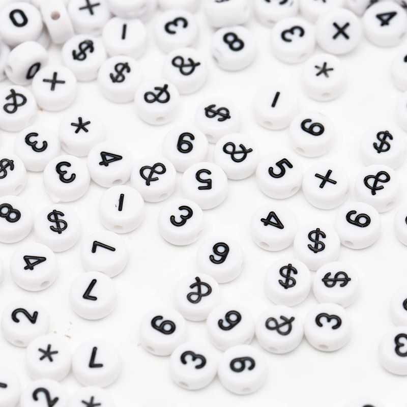 500 Pcs Acrylic Number Symbol Beads White Background Black Numbers