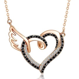 LSxAB Rose Gold Angel Wing Heart Necklace for Women Flying Heart Pendant Necklaces Birthday Christmas Gifts