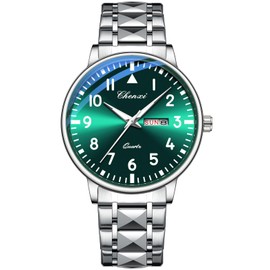 LOREO Simple Pilot Watches for Men Easy to Read Time Green Luminous Big Dial Waterproof Quartz Stainless Steel Bracelet Military Watches 42mm